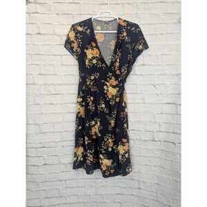 Old Navy Blue & orange Yellow Rose Floral Short Sleeve Midi Wrap Dress Size 2XL